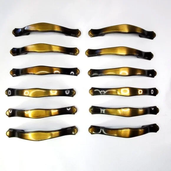 VTG Amerock 2-tone Brass Ombre 12 Cabinet Drawer Pulls Handles 5 MCM Design